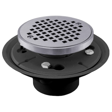 Jones Stephens 2inX3in PVC Shower Drain, 2in Metal Spud, 4in Round Chrome Plated Cast Strainer, Grout Ring D50010